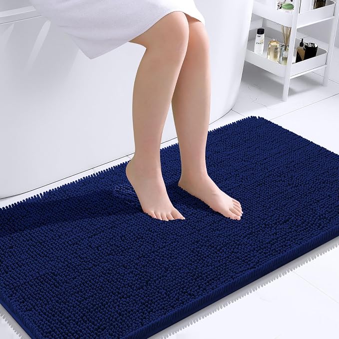 OLANLY Large Bathroom Rugs 40x24, Extra Soft Absorbent Chenille Bath Rugs, Rubber Backing Quick Dry, Machine Washable Bath Mats for Bathroom Floor, Tub and Shower, Home Decor Accessories, Navy