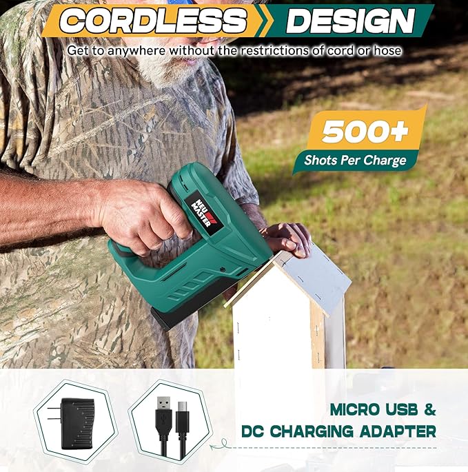 NEU MASTER Electric Staple Gun for Wood - Cordless Stapler Gun with T50 Staples, USB Charger, Heavy Duty Satple Gun for Upholstering, Crafts, DIY, Carpentry, Material Repair