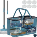RinseWise Large Gen 1 Spin Mop and Bucket with Wringer, 2 Gal Clean Water Capacity, 4-Chamber Clean & Dirty Water Separation, 4 Swivel Wheels, 61" Handle, 6 Microfiber Heads for Hardwood & Tile Floors