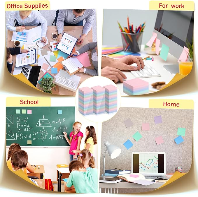 Fainne 120 Pack Sticky Notes Bulk 3 x 3 inch Self Stick Note Pads Multicolor Paper Memo for Office School Supplies Student Teacher Classroom Back to School Essentials, 50 Sheet/Pad(Cute Color)