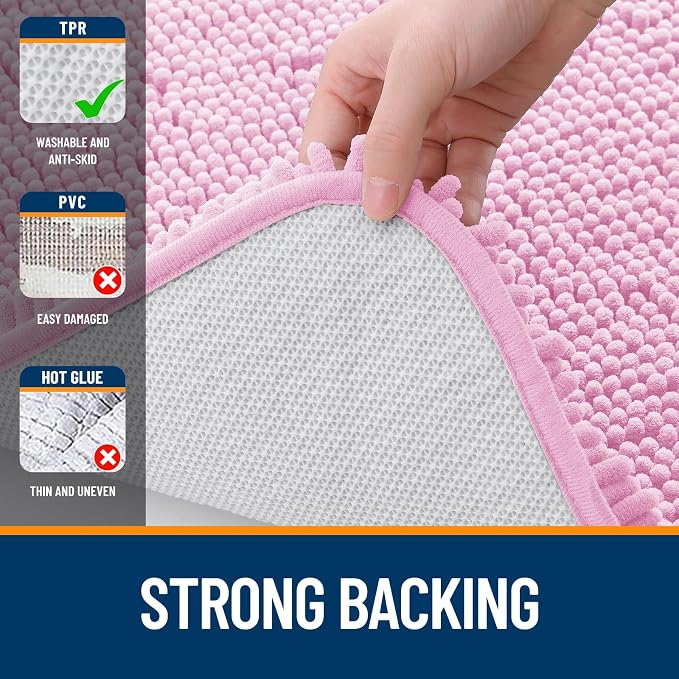 OLANLY Bathroom Rugs 32x20, Extra Soft Absorbent Chenille Bath Rugs, Rubber Backing Quick Dry, Machine Washable Bath Mats for Bathroom Floor, Tub and Shower, Home Decor Accessories, Pink
