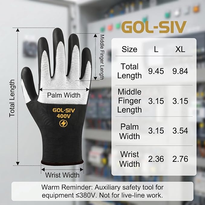 400V Low Voltage Electrician Gloves (5 Pairs), Professional Touch Screen & Flame Retardant Safety Work Gloves, Rubber Coated Non-Slip Hand Protection for Electrical Wiring, XL, Black