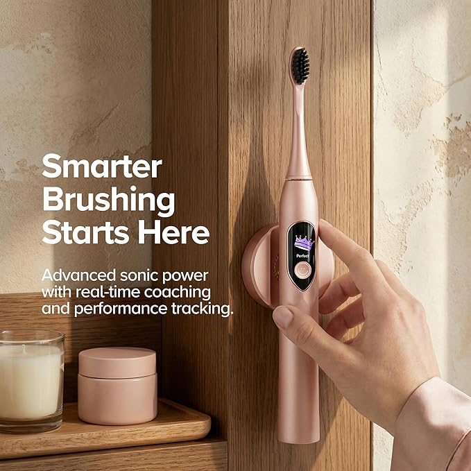 Burst Pro 2.0 Sonic Toothbrush for Adults (Rose Gold) | Electric Toothbrush with Smart Pressure Sensor | Soft Bristles | 5 Modes/Refined Scoring System | USB-C Charging | Magnetic Wall Mount