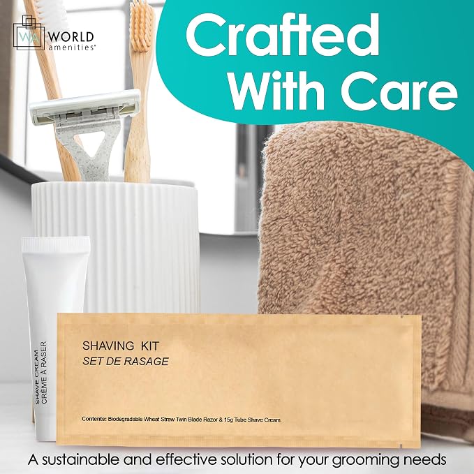 World Amenities Kraft Paper Shave Kit - Wheat Straw Dual Blade Safety Razor and Shave Cream Set (300 Pack)