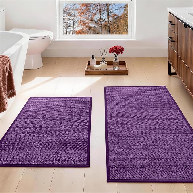 YIHOUSE Purple Bathroom Rugs Sets 2 Piece, Quick Dry Thin Bath Mat, Non Slip Absorbent Machine Washable, Bath Rugs for Bathtub Sink Home Decor (17"x24" + 17"x32")