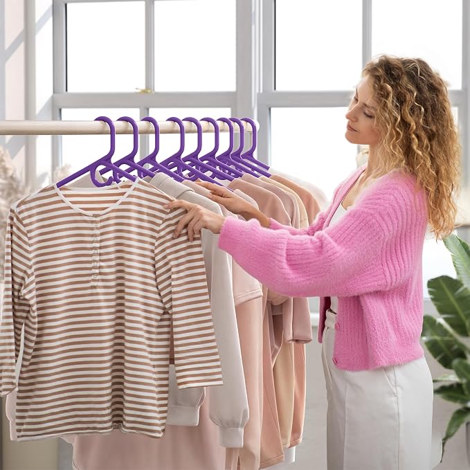 NEATERIZE Thick Heavy Duty Hangers - Purple Plastic Clothes Hangers 38 Pack - Great for Coat Hanger, Jackets Jeans & Suit Hanger for Closet, New Apartment Essentials Percheros Ganchos para Colgar Ropa