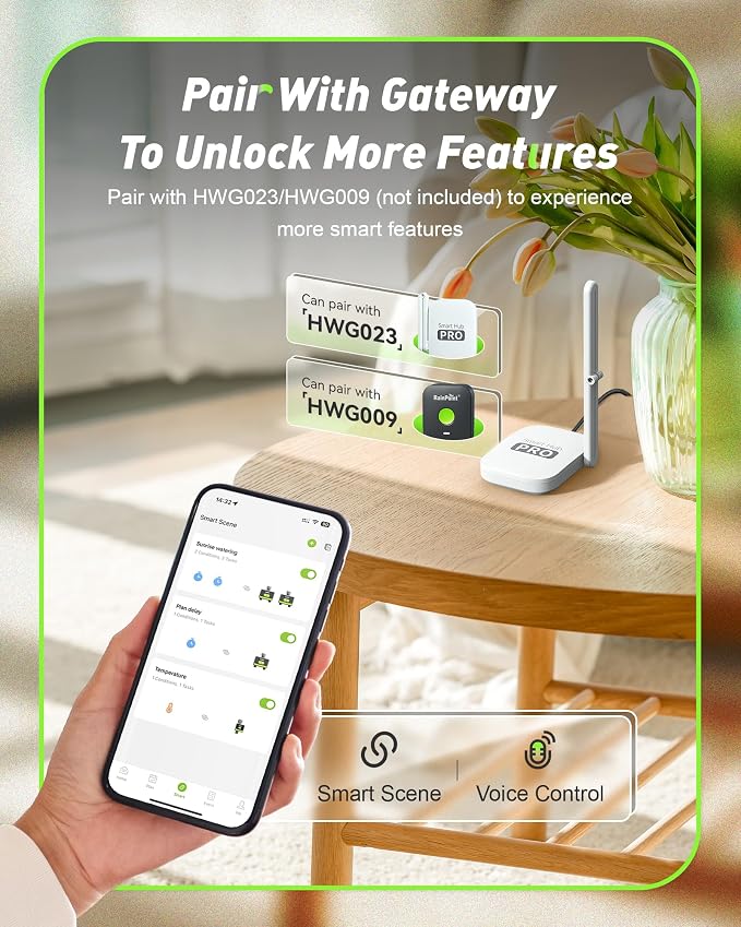 RAINPOINT Smart Water Timer, Smart Hose Timer 2 Outlet with Brass Inlet & Outlet (Not Gateway), Wireless Sprinkler Controller with Rain Delay, Automatic Irrigation System for Lawns and Yard