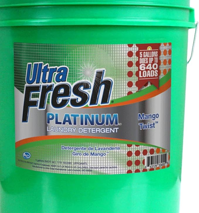 Ultra Fresh Liquid Laundry Detergent Washing Soap, 3X Platinum, 5 Gal, Mango Twist - Concentrated Stain Remover and Odor Eliminator for HE and All Machine Types, Clothes, and Fabrics