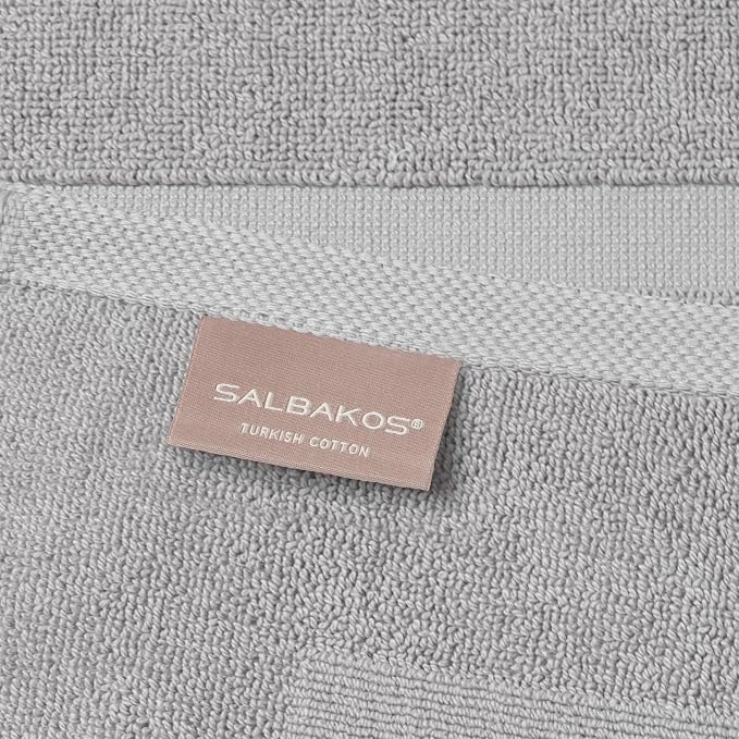 SALBAKOS 2-Piece 100% Turkish Cotton Bath Mat Towel, 20x34 inch, Silver | Bathroom Floor Towels, Thick Soft Most Absorbent Quick-Dry Durable Large Size Foot Rug, Premium Hotel Quality Made in Turkey