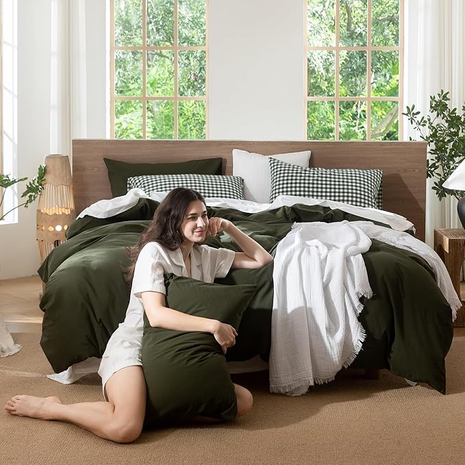 MooMee Duvet Cover Set 100% Washed Cotton Linen Like Oversized Full | Relaxed Linen-like Texture. Soft, Breathable & Long-lasting Comfort. Lightweight. Hidden Zipper with 8 Interior Corner Ties