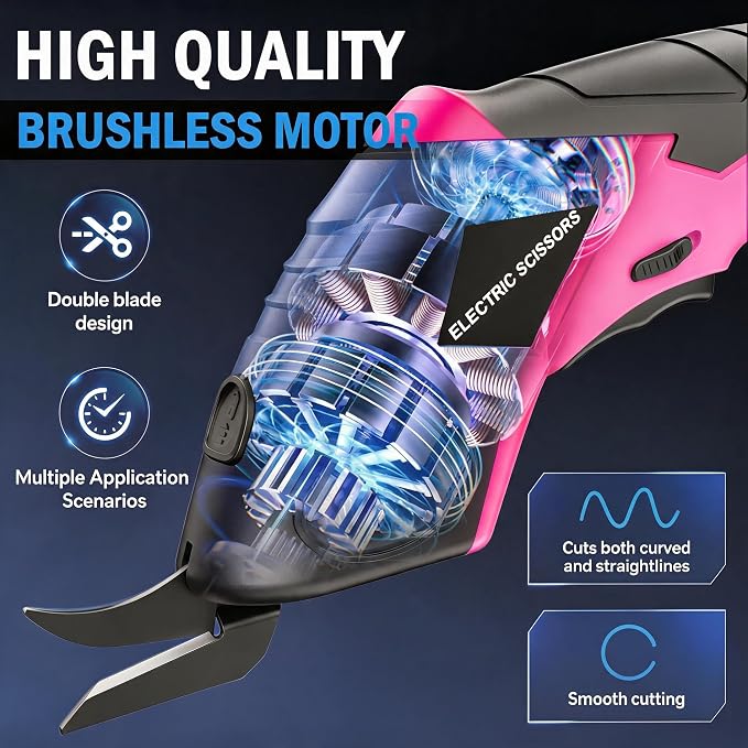 2026 Upgrade Cordless Electric Scissors Cardboard Cutter with 2 Type Blades Rechargeable Powerful Shears Cutting Tool for Fabric Electric Chop Saw Leather Felt with Charger-Pink