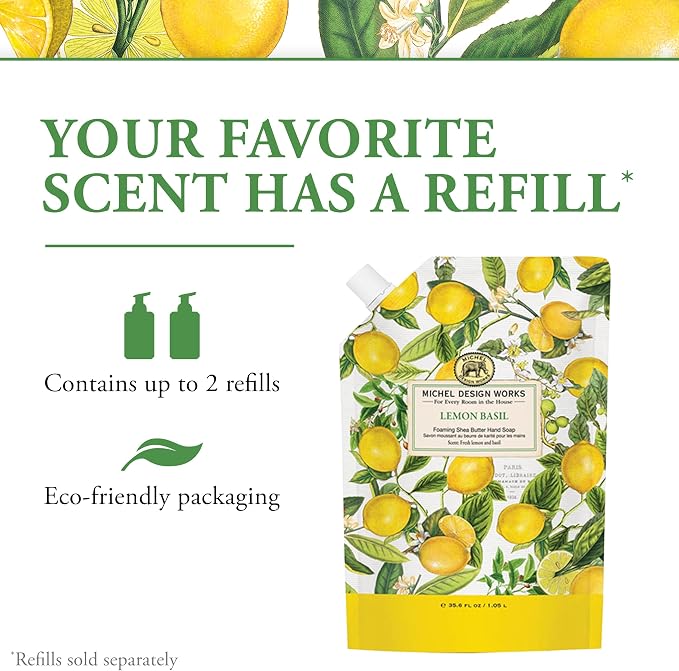 Michel Design Works Foaming Hand Soap, Lemon Basil, 3-Pack, 17.8 Fl oz Each