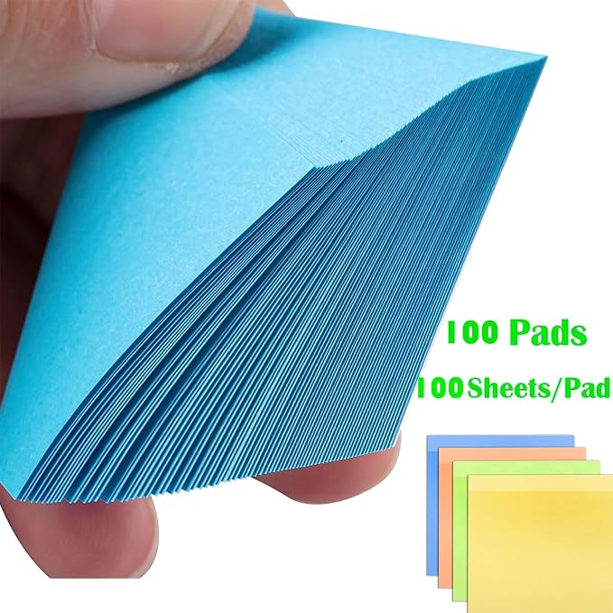 Trailmaker (100 Pack) Sticky Notes Bulk Set, 3x3 Self Stick Memo Pads with 100 Sheets Each, Sticky Notes for Classrooms, Offices, School Supplies & Organization (Assorted Colors)