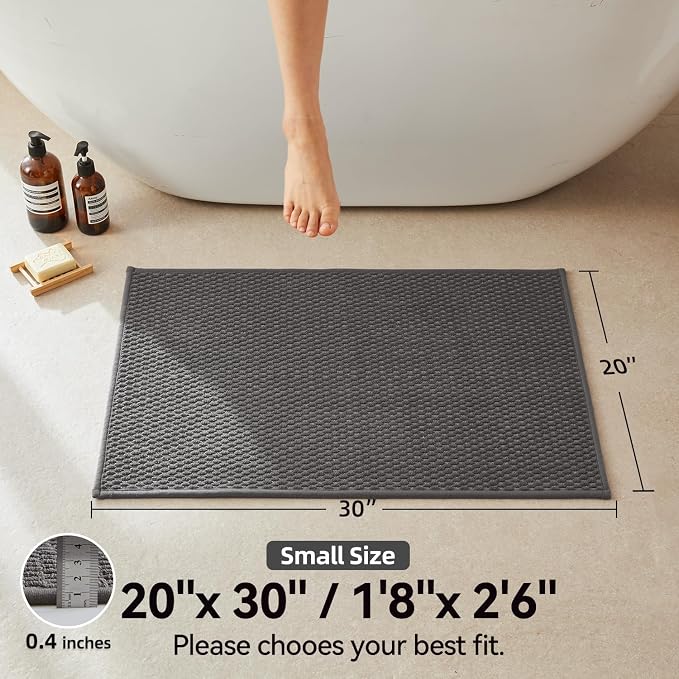 Triohero Bathroom Rugs Non Slip Washable, Super Absorbent Thin Bath Mat Small Quick Dry Low Pile Bathroom Rug, Dark Grey 20"x30"