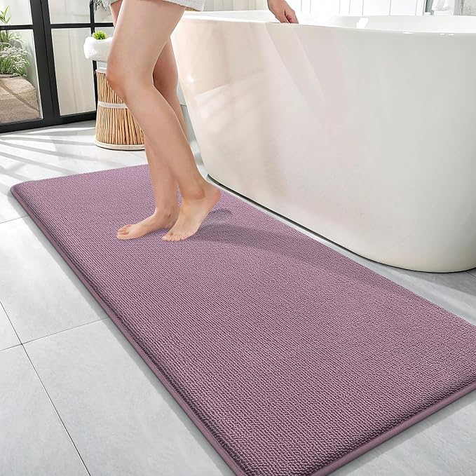 OLANLY Memory Foam Bathroom Runner Rug 47x17, Absorbent Long Mat, Deep Plum | Soft Quick Dry Bath Mat Rugs, Non-Slip, Machine Washable Mat for Bathroom Floor, Tub and Shower, Home Decor Accessories
