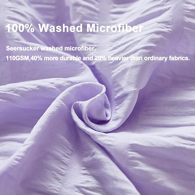 AveLom Lavender Purple Seersucker Duvet Cover Set Full (80 x 90 inches), 3 Pieces (1 Duvet Cover + 2 Pillow Cases), Ultra Soft Washed Microfiber, Textured Duvet Cover with Zipper Closure, Corner Ties