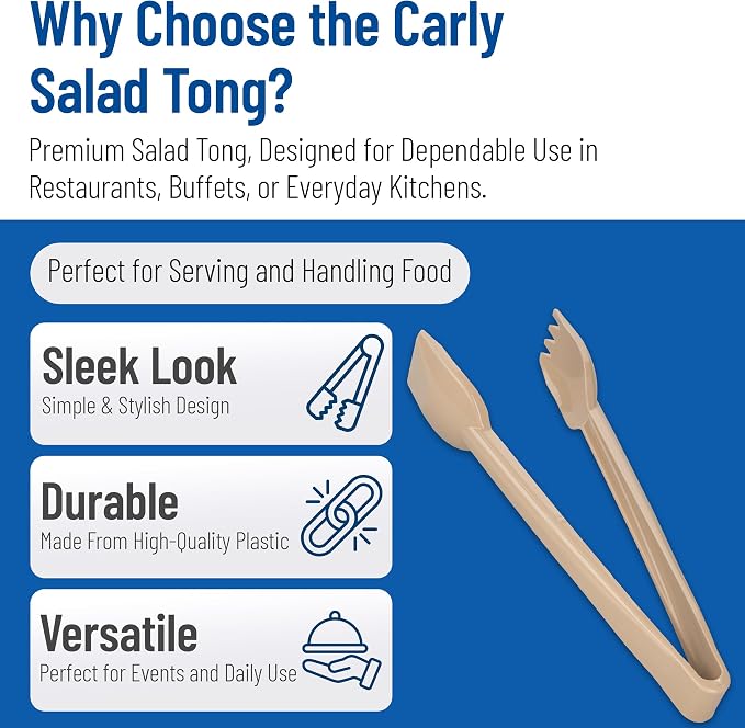 Carlisle FoodService Products 460606 Carly Salad Tong, 6" Salad Tong, Beige (12 Pack)