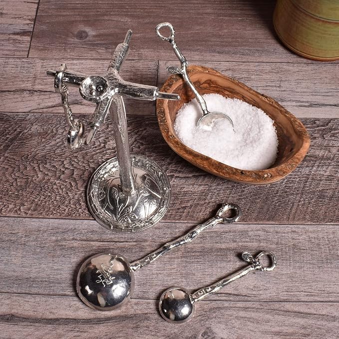 Crosby & Taylor Twig Pewter Measuring Spoon Set with Display Post, Lead-Free, Handmade in the USA