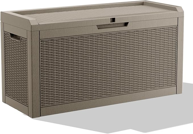 DRATO 70 Gallon Outdoor Storage Box Waterproof, Lockable Resin Deck Box for Patio Furniture, Pool Supplies & Garden Tools, Weatherproof Outside Storage Bin for Backyard Porch (Grey, 70 Gallon)