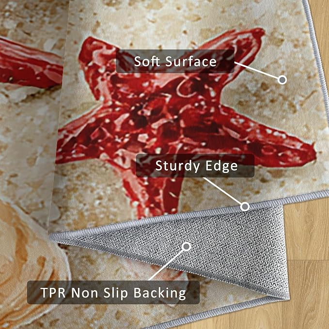 2.6x10 Seashell Nautical Runner Rug for Hallway, Washable Beach Theme Rug Runner Non Slip, Kids Ocean Home Decor Carpet for Kitchen, Bedroom, Entryway, Laundry Room, Ultra Thin Soft