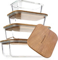 Glass Container Set with Acacia Lids - 4 Stackable Meal Prep Containers. Durable heat resistant Inert Borosilicate Glass