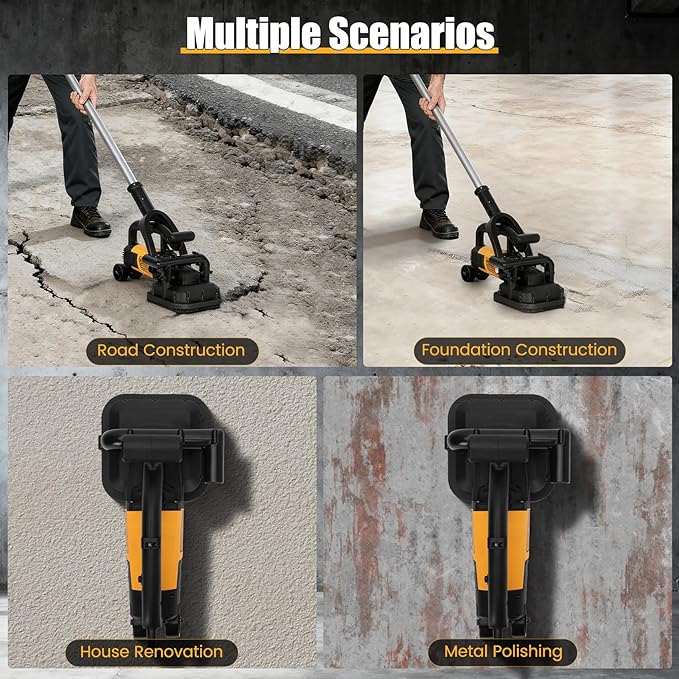 4-Head Concrete Floor Grinder Set, 3800W Concrete Grinder with 6-Speed Control, 6000 RPM Ergonomic Handle & Dust Collection Cover - Ideal for Surface Preparation, Cement, Marble Floors & Surfaces