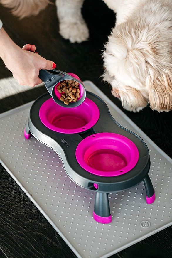 Dexas Popware for Pets Collapsible Klip Scoop, 3-in-1 Pet Food Scoop, Measuring Cup and Bag Clip, 1 Cup Capacity, Fuchsia