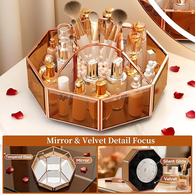 CoralHouse 360° Rotating Makeup Organizer Spinning Vanity Organizer with Makeup Brush Holder for Countertop, Bathroom Storage, Skincare, Perfume & Cosmetic Organizer for Vanity(Black)