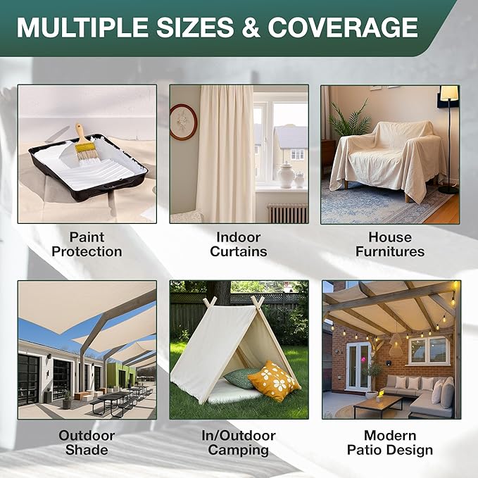CCS Canvas Drop Cloth for Painting – All Purpose Cotton Duck Cloth Tarp for Curtains, Tablecloths, Backdrops – Washable & Reusable Floor Cover & Dust Sheet for Furniture (12x15 Ft)
