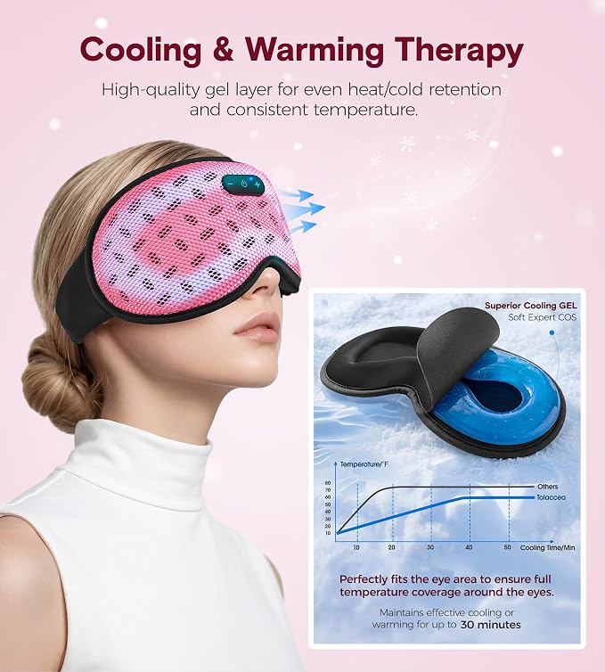 MUSICOZY Bluetooth Sleep Mask, Cooling Weighted Eye Mask with Bluetooth Headphones for Side Sleepers, 3D Contoured Relaxing No Pressure Eye Cover to Block Light for Night Sleeping(Grid Pink)