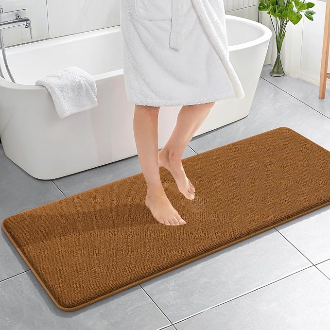 OLANLY Memory Foam Bathroom Runner Rugs 59x20, Absorbent Long Mat, Ochre | Soft Quick Dry Bath Mat Rugs, Non-Slip, Machine Washable Mat for Bathroom Floor, Tub and Shower, Home Decor Accessories