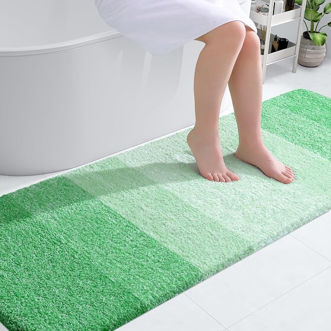 OLANLY Bathroom Runner Rugs Mat 70x24, Extra Soft Absorbent Microfiber Bath Rugs, Rubber Backing, Quick Dry, Washable Long Bath Mats for Bathroom Floor, Tub and Shower, Home Decor Accessories, Green