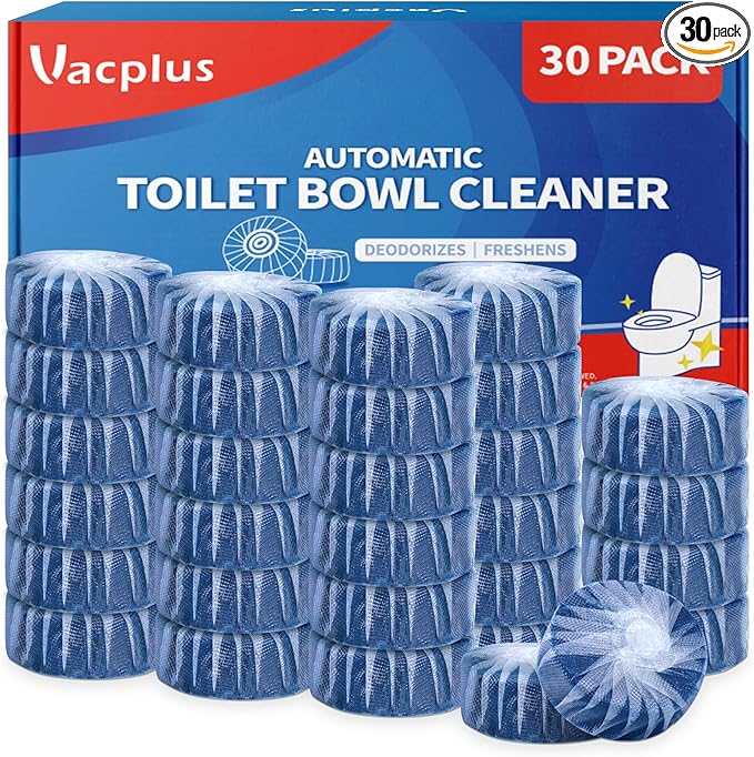 Vacplus Toilet Cleaner Tablets 30 Pack, Automatic Bowl & Tank Cleaner, Septic Safe, Powerful Cleaning, Prevent Stains & Deodorize