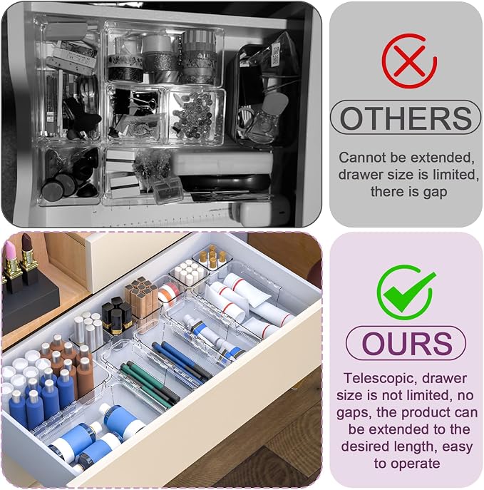 25 Pcs Clear Drawer Organizer, Adjustable Drawer Storage Box, 3-Size Desk Drawer Organizer, Acrylic Storage Bins for Makeup, Cosmetic, Kitchen Utensils, Bedroom Dressers Tool Organizer for Gadgets