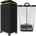 Laundry Hamper with Wheels,29 Gal (110L) Laundry Basket with lid Rolling Clothes Hamper Foldable Dirty Clothes Basket on wheels with Bamboo Frame and Bag for Bedroom, Dorm, Laundry Room-Black