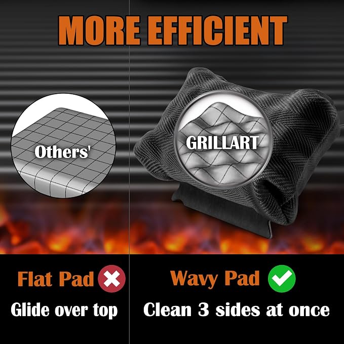GRILLART Grill Brush Bristle Free - Safe 17" Long Handle with Built-In Solid Scraper - Steam Clean Stubborn Grease Replaceable Head - Reinforced BBQ Accessories for All Grate Types - Gifts for Men Dad