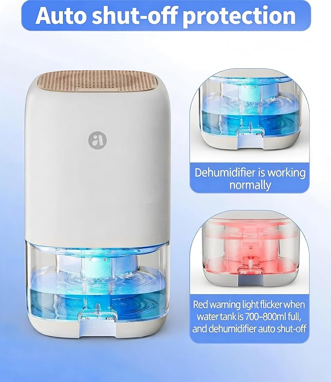 Dehumidifier, 35 OZ Small Dehumidifiers for Bedroom, Quiet Dehumidifier with Auto Defrost, Auto Shut Off, Key Sound Off, 7 Color Light, for Bathroom, Closet, RV, Home up to 280 Sq.Ft, Gold
