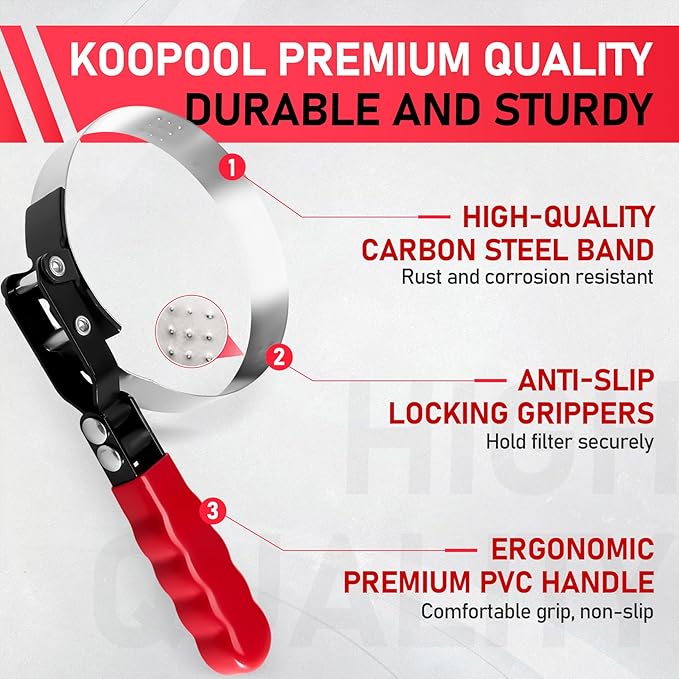 KOOPOOL Oil Filter Wrench Set, 8 Piece Adjustable Oil Filter Pliers 2-3/4" to 5-1/4", 9" & 12" Universal Oil Filter Removal Tool with 1/2" to 3/8" Adapter, Organized in Storage Case (8-Piece Set)