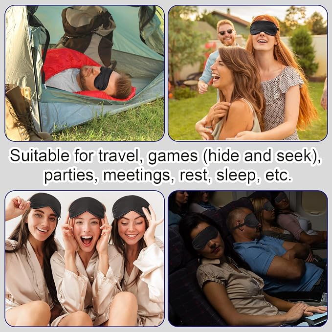 Newcotte 50 Pcs Silk Sleep Eye Mask for Sleeping Adjustable Elastic Strap Blackout Smooth Soft Eye Covers No Pressure Sleep Mask for Women and Men Comfortable Blindfolds(Black)
