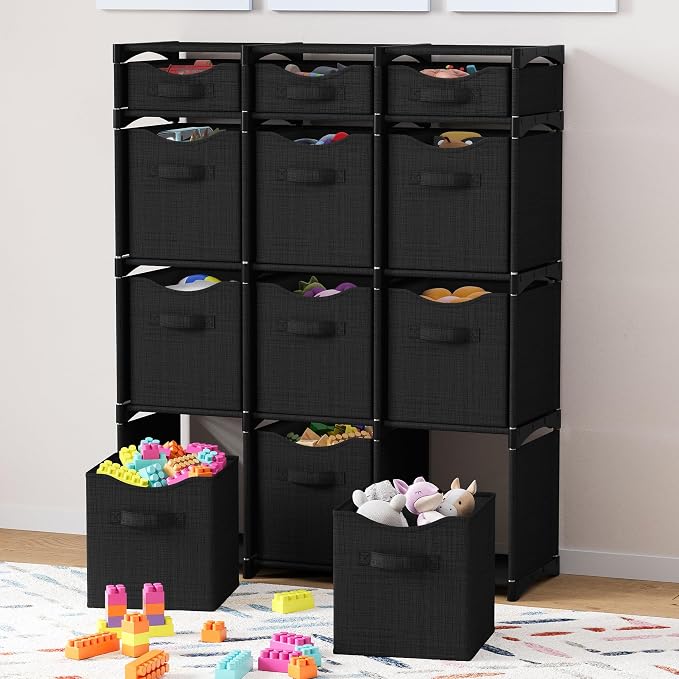 Cube Storage Organizer with 12 Storage Bins Included – Storage Cubes for Home Organization, Toy Storage, Office Storage, Living Room Storage, and General Storage Solution (Black)