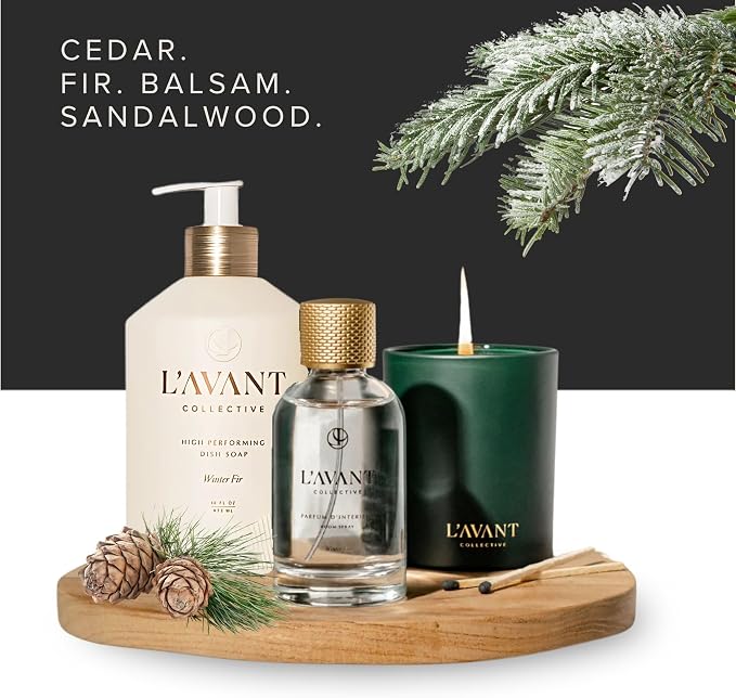 L'AVANT Collective Natural Luxury Dish Soap | Plant-Based, Non-Toxic & Grease-Cutting, Safe for Kids & Pets, Refillable Glass Bottle with Pump, 16 Fl Oz | Winter Fir