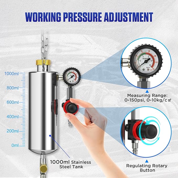 MR CARTOOL Fuel Injector Cleaner Kit 150PSI Automotive Fuel System Cleaning Kit for for Gasoline Injectors, C100 Non-dismantle Fuel Injector Cleaner Machine for Auto Catalytic Converter/Intake Valve