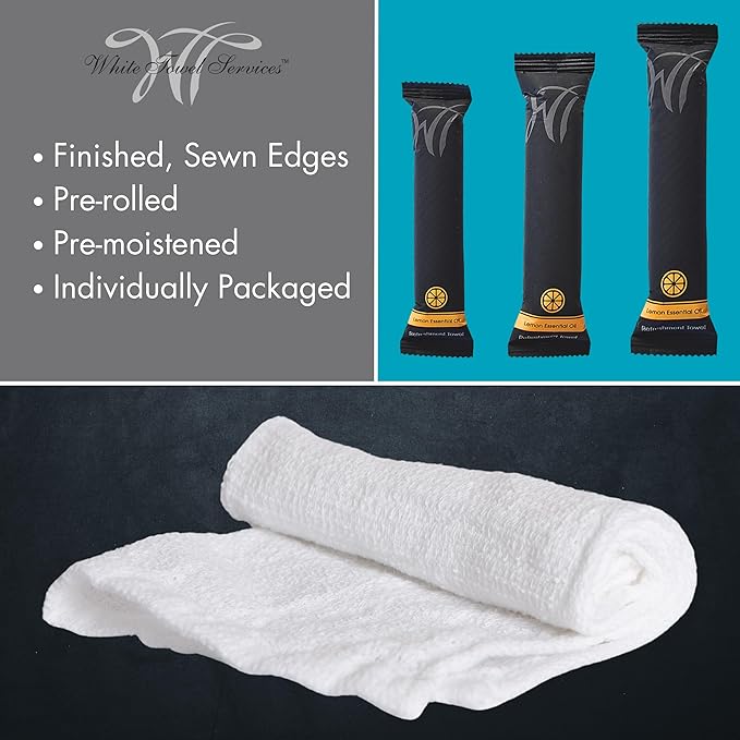 White Towel Services 8" x 8" in Moist Cotton Towel Individually Wrapped - Lavender and Unscented (Case of 100) - Single-Use Oshibori Style Cotton Hospitality Towels