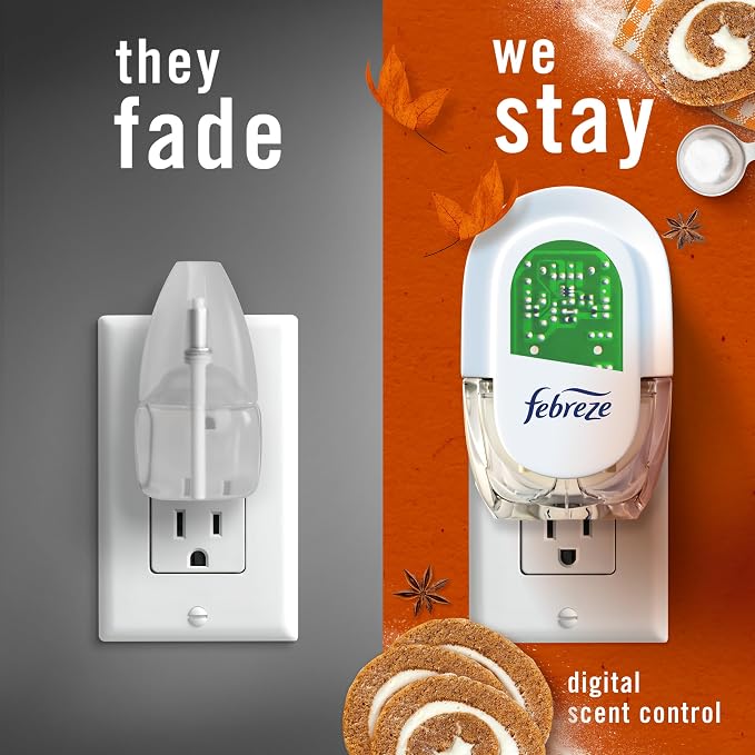 Febreze Plug In Air Freshener, Odor-Fighting Scented Oil Refill, Pumpkin Roll Scent, 4 Refill