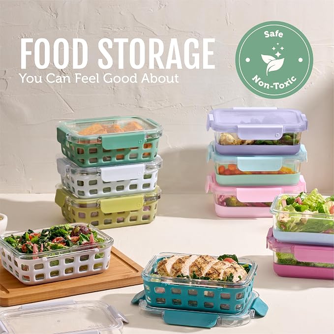 Ello Duraglass 3.4 Cup Glass Meal Prep Containers, 10 Pc, 5 Pack, Olive Tree