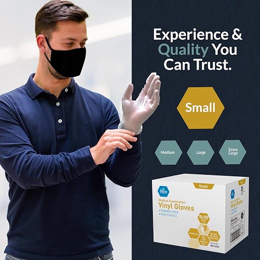 MED PRIDE Vinyl Medical Exam Gloves,Powder & Latex-Free, Medium,1000-Count