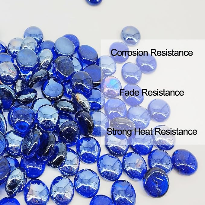 5 lbs Fire Pit Glass Beads,3/4 Inch Cobalt Blue Fire Glass Rocks | Reflective,For Natural or Propane Fire Pit, Landscaping Rocks Stones,for vases&crafts,Tempered,Glass Pebbles