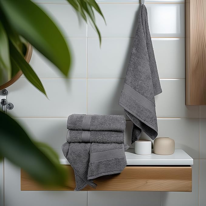 Large Bath Towels Set of 6 – 100% Cotton Terry – 24" x 50" – Quick Dry, Soft & Highly Absorbent – Grey Towels for Bathroom, Gym, Spa, Pool & Daily Use