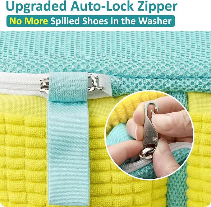 2-Pack Shoe Washing Machine Bag for Sneaker Cleaning Laundry Shoe Bag | Dual Compartment, Full Protection, Clasp-Lock Zipper, Thick Chenille, Reinforced Edge & Seams