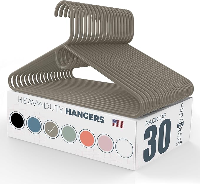 Heavy Duty Clothes Hangers 30 Pack – Made in the USA – 8lb Capacity Plastic Hangers for Adult Clothing – Durable for Pants, Coats, Jackets, or Jeans – Gray